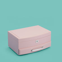 Load image into Gallery viewer, High-end leather jewelry box with drawer. Light pink leather, shown closed..