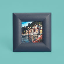 Load image into Gallery viewer, High-end leather picture frame, holds 5x5 photo, navy blue leather, shown head-on