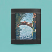Load image into Gallery viewer, Black luxury leather picture frame with white stitching detail, holds 8x10" photo