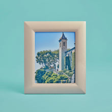 Load image into Gallery viewer, White / cream luxury leather picture frame, holds 8x10" photo, shown standing vertically