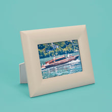 Load image into Gallery viewer, White / cream luxury leather picture frame, holds 5x7" photo, shown horizontally