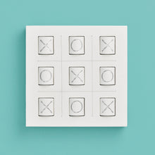 Load image into Gallery viewer, Luxury leather tic tac toe board with white stitching. Shown in white leather.