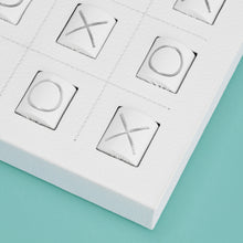 Load image into Gallery viewer, Luxury leather tic tac toe board with white stitching. Shown in white leather. Close-up shown to highlight high quality leather and stitching.
