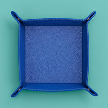 Load image into Gallery viewer, High-end leather valet tray, royal blue leather, shot from above.