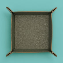 Load image into Gallery viewer, High-end leather valet tray, green / olive leather, shot from above.