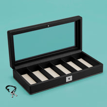 Load image into Gallery viewer, High-end watch case, black with white stitching, space for 6 watches, opened with key