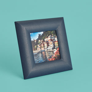High-end leather picture frame, holds 5x5 photo, navy blue leather