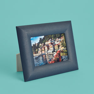 Blue luxury leather picture frame, holds 5x7" photo