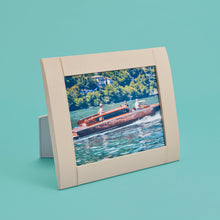 Load image into Gallery viewer, Cream luxury leather picture frame with white stitching detail, holds 8x10&quot; photo
