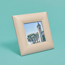 Load image into Gallery viewer, High-end leather picture frame, holds 5x5 photo, cream leather
