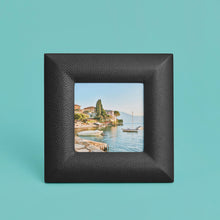 Load image into Gallery viewer, High-end leather picture frame, holds 5x5 photo, black leather, shown head on
