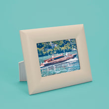 Load image into Gallery viewer, White / cream luxury leather picture frame, holds 5x7&quot; photo, shown horizontally
