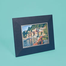 Load image into Gallery viewer, High-end leather picture frame with silver interior detail, holds 5x7 photo, navy blue leather
