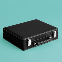 Load image into Gallery viewer, High-end leather poker case, black leather, shown closed.
