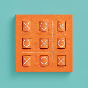 Luxury leather tic tac toe board with white stitching. Shown in orange leather.