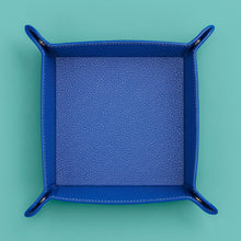 Load image into Gallery viewer, High-end leather valet tray, royal blue leather, shot from above.

